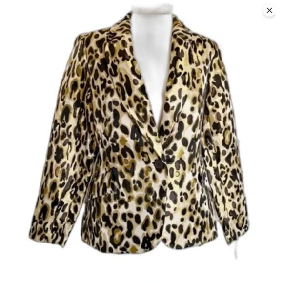 312 Nine West Leopard Print Animal Print Career Wear Satin Feel Statement Blazer - Picture 4 of 7